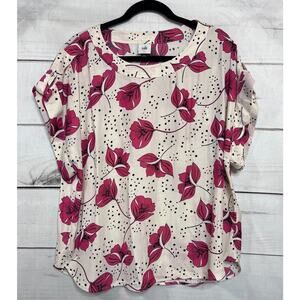 Cabi #4166 Sz.LGJoyride Boxy Top Cream/Pink Floral Relaxed Fit Blouse Fall 2021